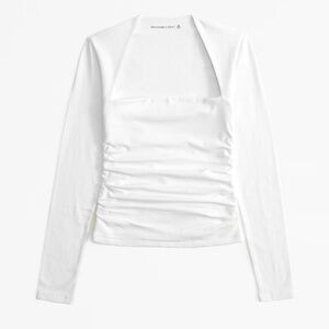 A+F| Ivory Long Sleeve Square Neck Ruched Ava top NWOT